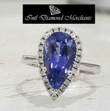 Load image into Gallery viewer, 2.90ct Pear Cut Tanzanite | 0.20cts [26] Round Brilliant Cut Diamonds | Designer Ring | 18kt White Gold
