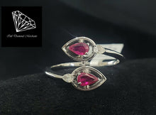 Load image into Gallery viewer, 0.66cts [2] Pear Cut Red Rubies | 0.10cts [2] Pear Cut Diamonds | Designer Crossover Ring | 18kt White Gold
