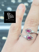 Load image into Gallery viewer, 0.66cts [2] Pear Cut Red Rubies | 0.10cts [2] Pear Cut Diamonds | Designer Crossover Ring | 18kt White Gold
