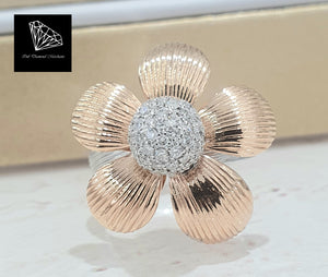 0.63cts [74] Round Brilliant Cut Diamonds | Designer Flower Ring | 18kt Rose and White Gold