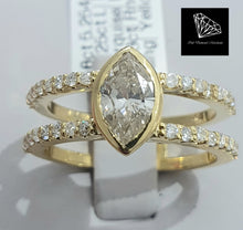 Load image into Gallery viewer, 0.725ct Marquise Cut Diamond | 0.33cts [36] Round Brilliant Cut Diamonds | Split Shank Design Ring | 18kt Yellow Gold
