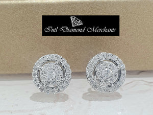 0.50cts Round Brilliant Cut Diamonds | Halo Design Stud Earring | 14kt White Gold