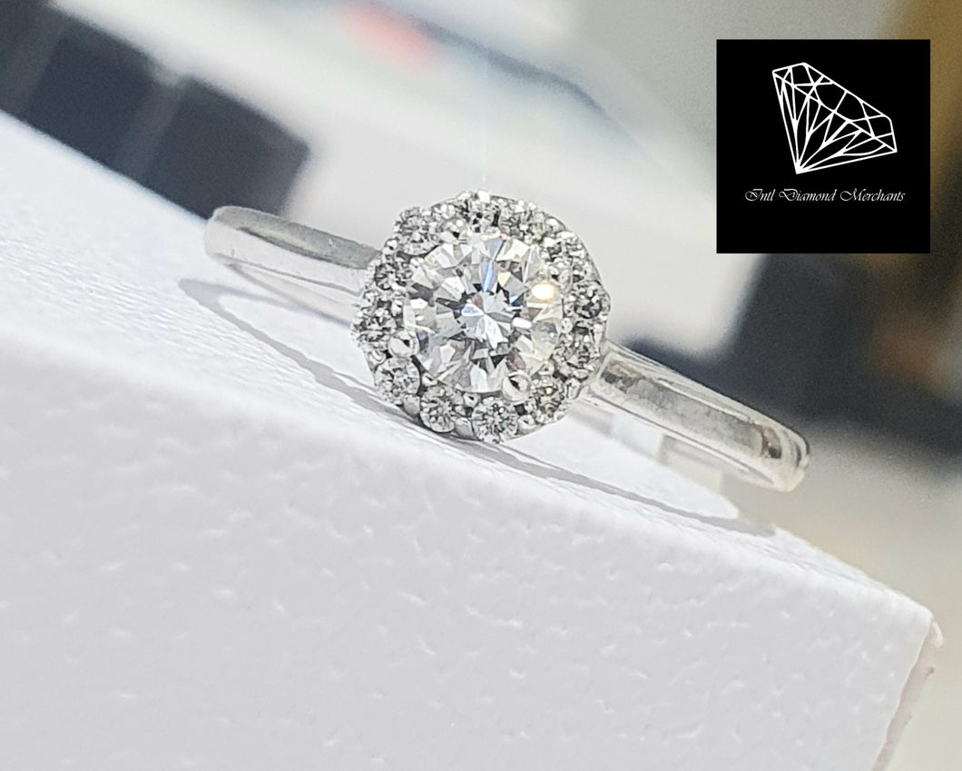 0.38cts Round Brilliant Cut Diamonds | Halo Design Ring | 9kt White Gold