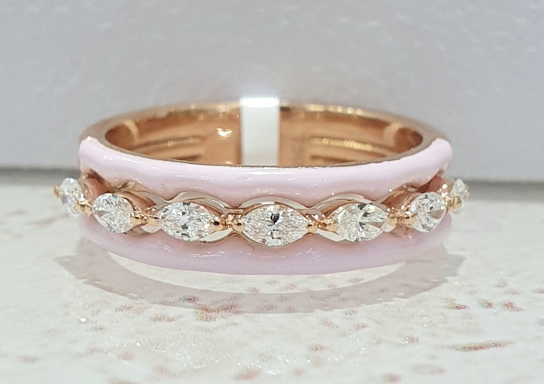 0.40cts [7] Marquise Cut Diamonds | Designer Ring with Pink Enamel | 18kt Rose Gold