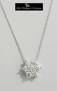 0.50cts [7] Round Brilliant Cut Diamonds | Designer Cluster Pendant with Chain | 10kt White Gold