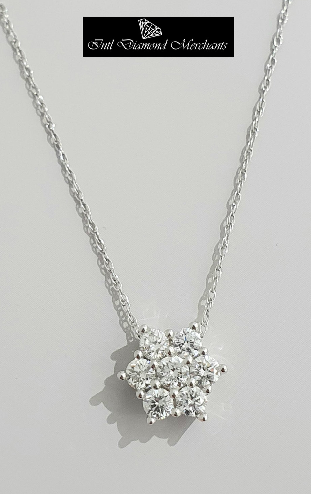 0.50cts [7] Round Brilliant Cut Diamonds | Designer Cluster Pendant with Chain | 10kt White Gold