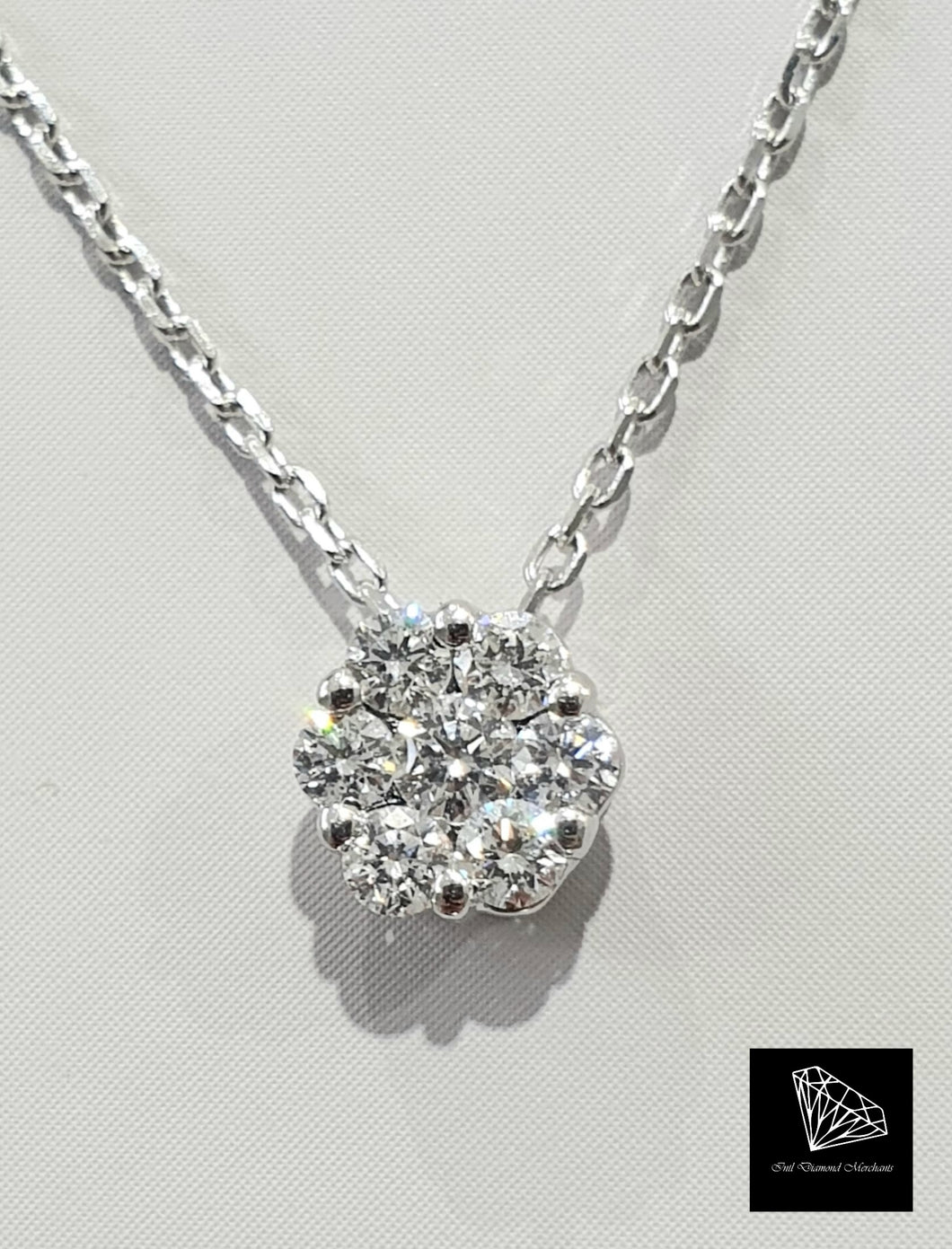 0.24cts [7] Round Brilliant Cut Diamonds | Designer Cluster Pendant with Chain | 18kt White Gold