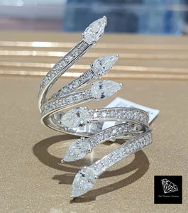 1.840cts [56] Pear and Round Brilliant Cut Diamonds | Designer Open Shank Ring | 18kt White Gold