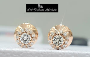 0.38cts [26] Round Brilliant Cut Diamonds | Designer Halo Earrings | 18kt Rose Gold