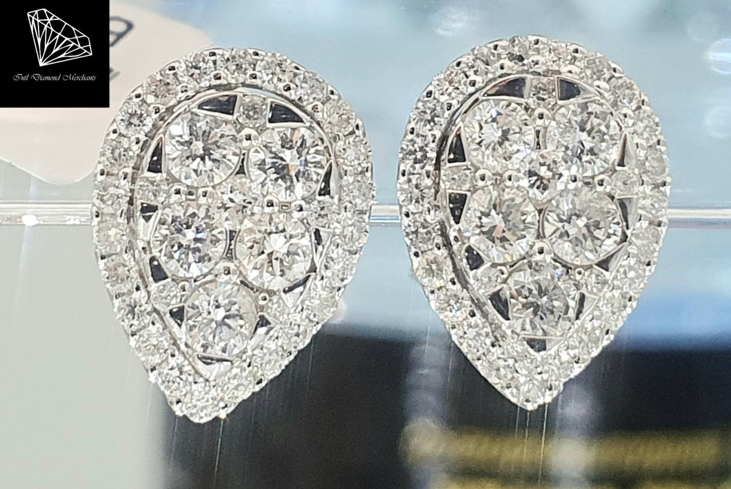 1.00cts [88] Round Brilliant Cut Diamonds | Pear Designer Earrings | 18kt White Gold