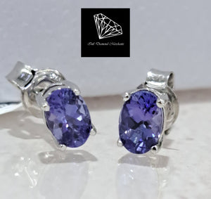 0.90cts [2] Oval Cut Tanzanites | Stud Earrings | 9kt White Gold