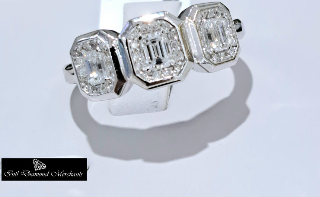 0.810cts [45] Round Brilliant Cut Diamonds | Designer Trilogy Ring | 18kt White Gold