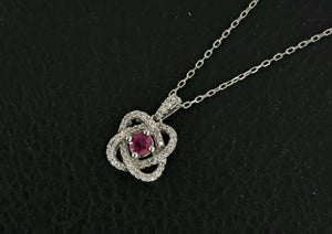 0.50ct Round Red Ruby | 0.21cts Round Cut Diamonds | Designer Pendand and Chain | 10kt White Gold