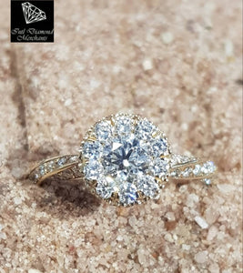 0.50ct Round Cut Diamond Centre | 1.00ct Round Brilliant Cut Diamonds | Halo Design Diamond Ring | 14kt Yellow Gold