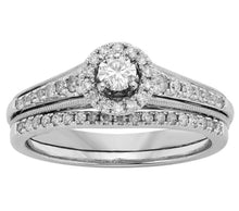 Load image into Gallery viewer, 0.65cts | Round Brilliant Cut Diamonds | Halo Design Bridal Twinset | 10kt White Gold
