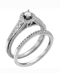 0.65cts | Round Brilliant Cut Diamonds | Halo Design Bridal Twinset | 10kt White Gold
