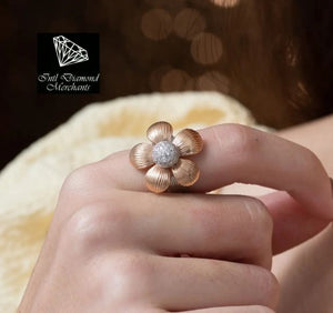 0.63cts [74] Round Brilliant Cut Diamonds | Designer Flower Ring | 18kt Rose and White Gold