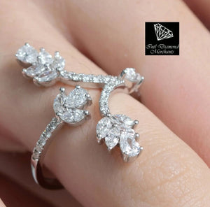 1.11cts [32] Round Brilliant, Pear and Marquise Cut Diamonds | Designer Open Shank Ring | 18kt White Gold